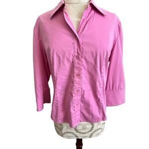 St John Sport 3/4 Sleeve Studded Button Up Top Petite Small